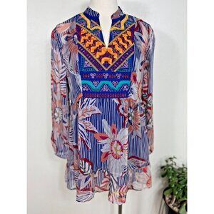 Soft‎ Surroundings Womens Embroidered Floral Sheer Tunic Top